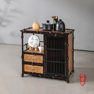Bamboo Tea Cabinet Lacquered <b>Storage</b> <b>Sideboard</b> Chinese Style With Drawer And Shelf For Tea Set Display - Product Image 1