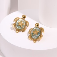 Pendientes de Acero Inoxidable con Baño de Oro al Vacío, Diseño de Tortuga Marina y Estrella de Mar, Joyería Náutica de Moda para Mujer, Ideales para la Playa y Fiestas