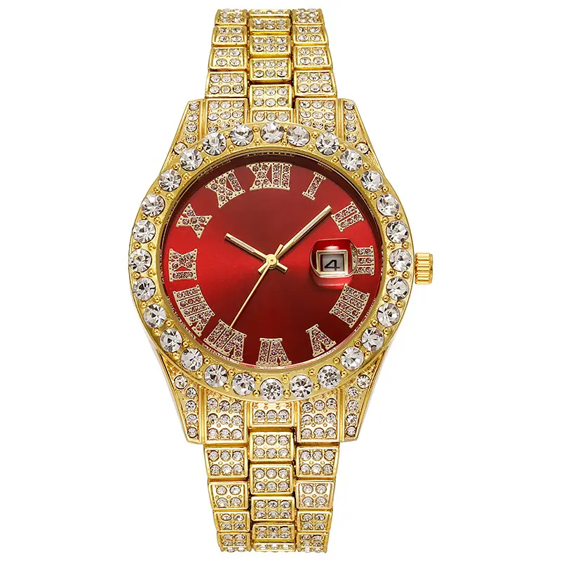 Nuovi orologi alla moda da uomo in oro bling bling zircone hip-hop con diamanti ghiacciati al quarzo