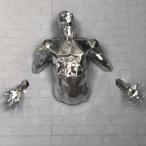 Goedkope prijs chroomblauwe levensgrote abstracte kunst wandsculpturen van hars, hars naakte <span class=keywords><strong>man</strong></span> wandglasvezel beeld voor wanddecoratie - Product Image 6