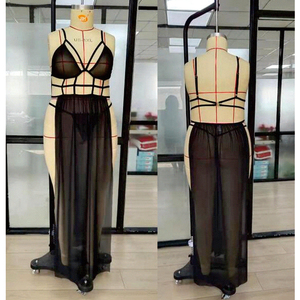 Custom <strong>Plus</strong> <strong>Size</strong> Sexy Lingerie Fat Girl Hollow Backless Sheer Mesh <strong>Harness</strong> Slips Long Nightgown With Thong Home Clothes SH2271 - Product Image 5