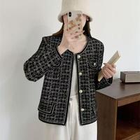 Nouveau Cardigan à carreaux à col rond tricoté pour femmes à la mode pour femmes automne-hiver manches longues manteau polaire pull chaud