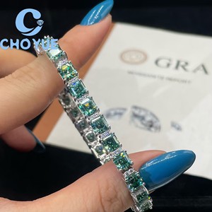 Pulsera de tenis de lujo de plata 925 con moissanita azul verdosa de corte esmeralda, chapada en rodio, joyería fina estilo Hip Hop, pasa el probador de diamantes GRA - Product Image 3