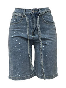 Set Casual da <span class=keywords><strong>donna</strong></span> due pezzi Sexy Crop Top abbinamento strass dritti in Denim lavato al ginocchio pantaloncini <span class=keywords><strong>Cargo</strong></span> - Product Image 4