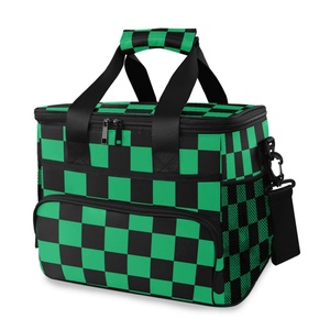 Aloha Custom Green and Black Checked Large Insulated Lunch <b>Box</b> Leak Proof Waterproof <b>Collapsible</b> Cooler Lunch Bag for Camp - Product Image 1