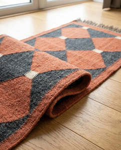 Terracotta Black Wool Jute <b>Runner</b> <b>Rug</b> Handmade Geometric Kilim Carpet Accent <b>for</b> Southwestern Boho Farmhouse Hallway Entryway - Product Image 4