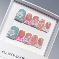 Nouveau design, faux ongles en acrylique faits à la main, 10 pièces, réutilisables, à presser, motif carré de canard, modèle pour doigts
