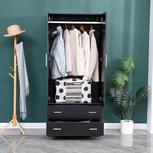 Armoire de dressing à 2 portes <span class=keywords><strong>et</strong></span> 2 tiroirs, garde-robe en mélamine noire mate - Product Image 3