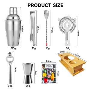 Toptan fiyat 7 adet bar shaker barmen seti kokteyl kiti cocteleria metal kokteyl shaker seti ahşap standı ile barmen kiti - Product Image 3