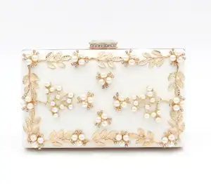 2023 Alibaba Fabrik Damen Gold Clutch Abend taschen mit Steinen, neues Design elegante Frau Party Abend tasche Clutch alle Blumen