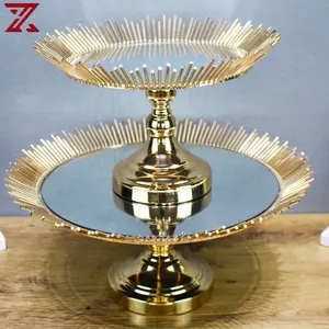 Hot sale cake tools round gold silver iron mirror cake stand cake tray for decoration
