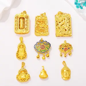 Chinese Traditional Dragon Card Pendant with Imitations Gold Hollow DIY Accessories Ancient Method Jewelry Findings Type-Chain