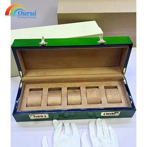 Caja de exhibición para relojes cuadrada de madera verde de alta calidad con 5 ranuras, forro de PU, resistente a golpes, serie de marca - Product Image 2