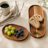 Plateau de service en bois d'acacia très populaire pour le petit-déjeuner, les fruits, le pain et les événements en plein air, les barbecues, les repas, la cuisine et les réceptions à domicile