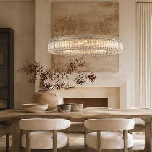 Oval Ring Crystal Chandelier Chrome Ceiling Plate Adjustable Steel Wire Hanging <b>Light</b> For <b>Dining</b> Room Villa Interior Decor - Product Image 1