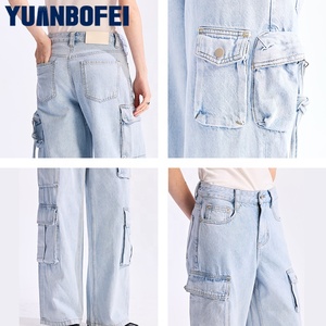 YUANBOFEI <span class=keywords><strong>Jeans</strong></span> Casuales de Mezclilla para Mujer, Estilo Y2K, Cintura Alta, 9 Bolsillos, Pierna Recta y Ancha, Tipo Cargo - Product Image 3
