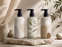 Flacon pompe carré en HDPE couleur Morandi mat personnalisé avec bouchon à vis, impression d'art abstrait, emballage cosmétique vide