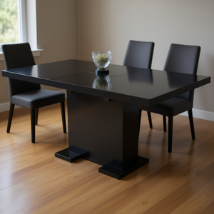 Tavolo da Pranzo Allungabile in MDF Nero Lucido, Design Moderno Rettangolare per 6 Persone, Arredamento per la Casa - Product Image 2