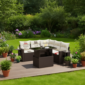 Conjunto de Sofás de Jardín Color Marrón, Muebles de Exterior de Ratán Sintético, Resistentes al Agua, Diseño Contemporáneo, Cojines de Espuma de Alta Densidad - Product Image 2