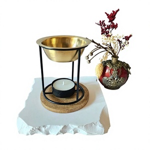 Metal Black Aroma <b>Oil</b> <b>Burner</b> with Brass Bowl Tealight Candle Holder, Melt <b>Burner</b> For Home Bedroom Decoration Religious <b>Oil</b> Bowl - Product Image 1