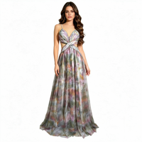Robe sexy sans manches en maille tie-dye, style vacances transfrontalier euro-américain, à bretelles, taille basse et dos profond en V
