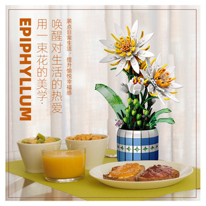 JIESTAR JJ9033 835PCS Série Fleurs Epiphyllum <span class=keywords><strong>Vase</strong></span> à Fleurs Ornement Blocs de Construction Modèle Technique Jouet Éducatif Cadeau de Fête - Product Image 4