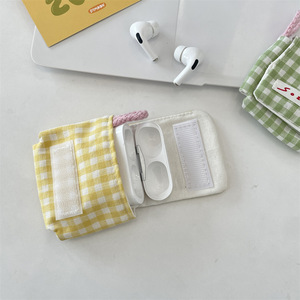 Nouvel étui souple à carreaux pour écouteurs, pochette portable pour écouteurs, boîte de rangement en toile pour écouteurs, sac de protection pour câble USB - Product Image 3