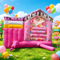Château gonflable commercial rose avec toboggan et trampoline en PVC, garantie 3 ans, idéal pour les maternelles