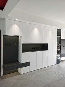 Mobile ingresso integrato color crema con scarpiera <span class=keywords><strong>e</strong></span> piano in pietra sinterizzata, unità contenitore per piccoli appartamenti - Product Image 2