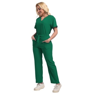 HZMNOI Women Scrub Set Green Short Sleeve Two Piece Medical Uniforms For Hospital Workwear Moisture Wicking Fabric - Product Image 4