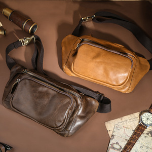 Men's Genuine Leather Chest <b>Bag</b> Brown Multi Functional Wear Resistant Everyday Outfits Spring 2024 - Product Image 3