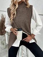 Pull-over décontracté en tricot respirant pour femme avec fente au col