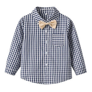 Vente en gros Tendance Printemps Automne <span class=keywords><strong>Chemise</strong></span> à carreaux en coton à manches longues Pantalon à bretelles avec nœud papillon Costume de garçon Gentleman - Product Image 4