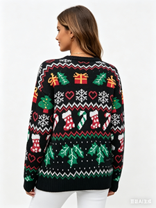 IFFEI <strong>Women's</strong> Korean Winter <strong>Christmas</strong> Sweater Fun Novelty Pullover Crew Neck Knitted <strong>Jumper</strong> Geometric Pattern for Party - Product Image 3