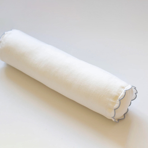 OEM ODM Custom Solid Blue Scalloped Edge <strong>Bolster</strong> Pillow <strong>Cover</strong> Organic Flax Linen Cylinder <strong>Cushion</strong> <strong>Cover</strong> - Product Image 1