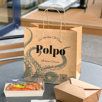 Custom Eco-Friendly Disposable Biodegradable Recyclable Kraft Paper Restaurant Fast Food Noodle Takeaway Shopping Bag Custom