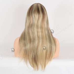 Commercio all'ingrosso più realistico Stock capelli umani parrucche caucasico sorprendente 18 pollici radici più scure biondo con riflessi marroni - Product Image 5