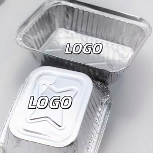 Barquettes alimentaires rectangulaires jetables en aluminium écologiques avec couvercles en plastique pour vente en gros, idéales pour la cuisson et les plats à emporter, qualité alimentaire - Product Image 1