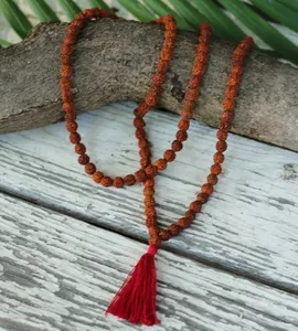 Zooying Rudraksha Buddhist Mala Beads Necklace With Red Black Yellow Tassel