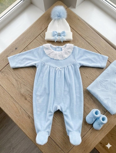 Conjunto de Mameluco para Bebés Gemelos Recién Nacidos, Azul Claro y Blanco, Mameluco con Pies y Diadema, Pijama de Terciopelo Suave para Bebés <span class=keywords><strong>Niñas</strong></span> - Product Image 6