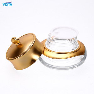 VISTA baru desain mewah kustom emas bulat kaca <span class=keywords><strong>Jar</strong></span> kemasan kosmetik krim wajah wadah krim mata toples dengan topi - Product Image 6