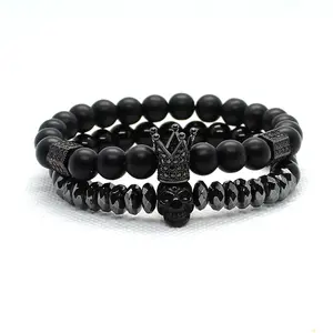 Armband Mannen Accessoires Matte Oxyn Stenen Kralen Schedel Erkek Bileklik Set Crown Sieraden Heren Armbanden Voor Vrouwen Pulseras Mujer