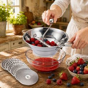 Moulin à aliments en acier inoxydable 304, hachoir <span class=keywords><strong>manuel</strong></span> pour légumes et fruits avec 5 disques, presse-purée pour faire des sauces - Product Image 2