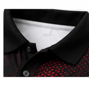 Polo de Manga Corta para Hombre, Estampado Geométrico Rojo y Negro, Secado Rápido, Estilo Deportivo Informal, Corte Regular - Product Image 3