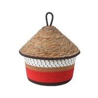 Panier de rangement rustique en fibres végétales tressées avec poignée, boîte cadeau pour le Festival de la Mi-Automne, pour CD, papeterie, fruits et cosmétiques