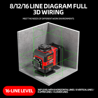 Niveau laser 3D 360 degrés à faisceau vert, étanche et antichoc, 16 lignes, avec conception robuste pour les travaux professionnels de qualité industrielle