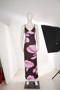 Vestido largo maxi con estampado floral marrón para mujer, vestido largo ajustado sin mangas con cuello en V, elegante vestido de fiesta para vacaciones de verano - Product Image 2