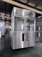 Lemari Pendingin Display Tegak 4 Pintu Stainless Steel Hemat Energi dengan Pintu Kaca Anti-Kabut untuk Penyimpanan Makanan Segar di Hypermarket