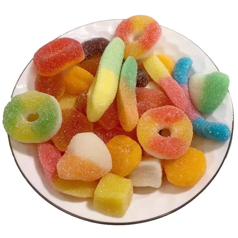 Gummy Candy confitería al por mayor niños sabor dulces fruta jalea dulces juguetes amargo chicle Halal caramelos personalizados gomitas