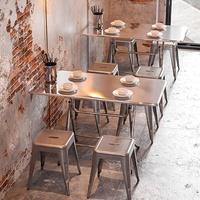 Style industriel en acier inoxydable marmite table à manger combinaison de chaises populaire pour barbecue restaurant snack-bar ensemble de restauration